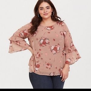 Torrid Tan Sheer Floral Blouse